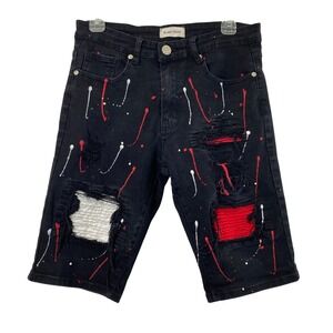 Blind Trust Shorts Mens 30" W Black Paint Splatter Distressed Denim Skater Punk